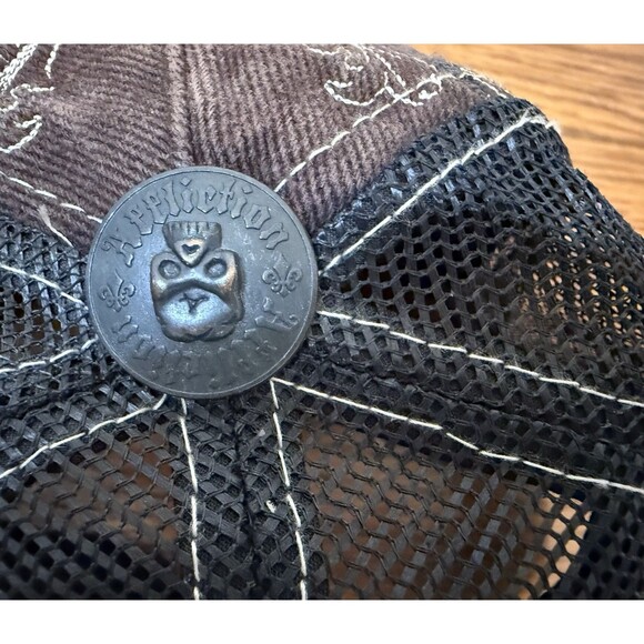 Vintage Affliction Double Skull Chain Cross Trucker Snapback Hat Brown One Size - Picture 7 of 11